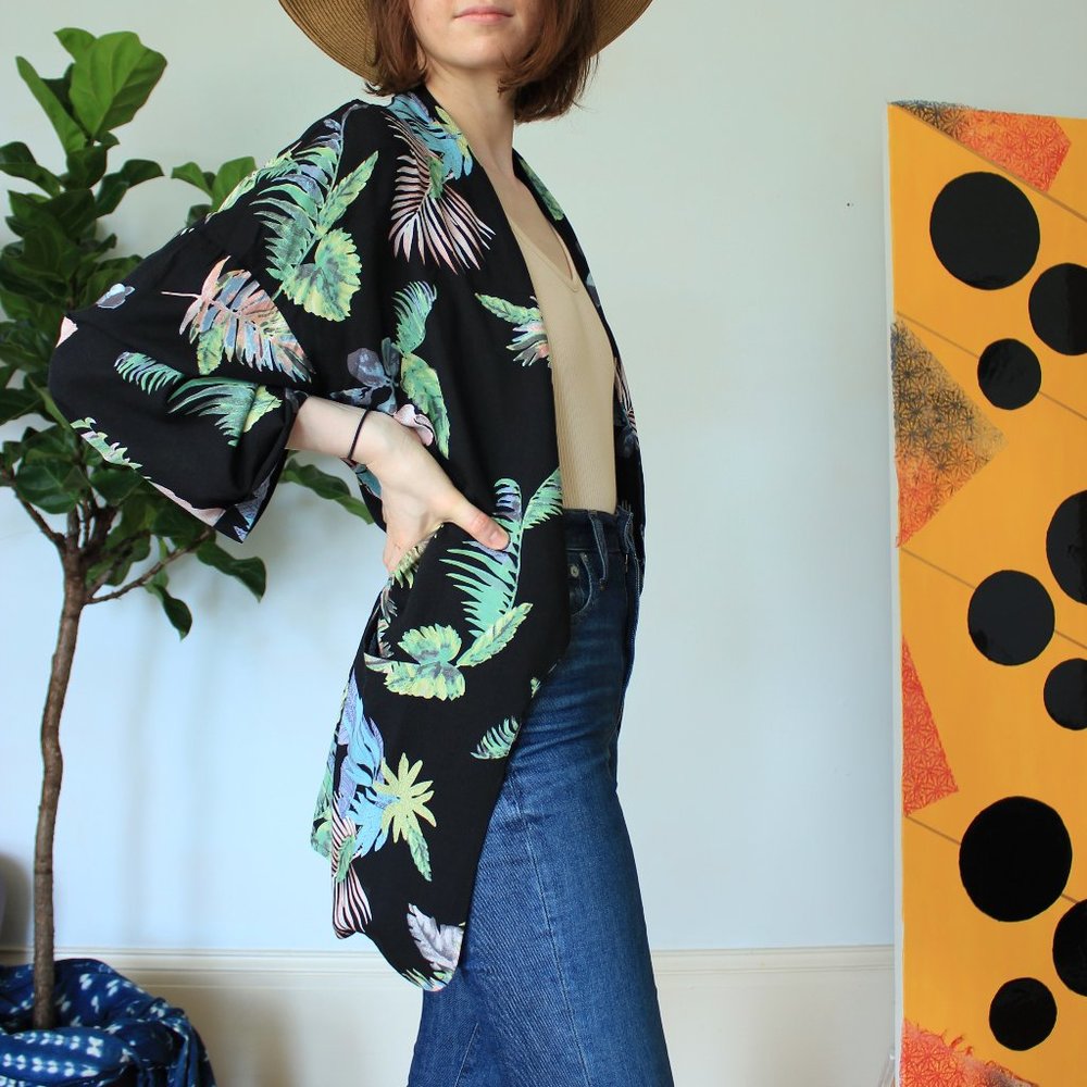 Tropical Floral Print Boho Kimono Blazer/Jacket